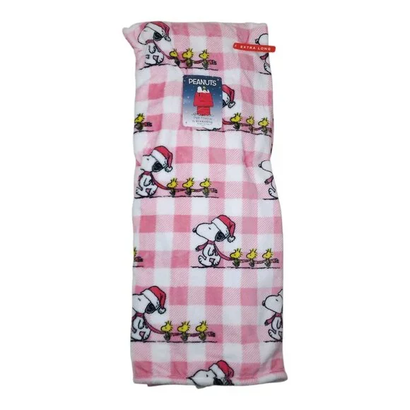 Peanuts Snoopy Woodstock Pet Throw Blanket By Berkshire Christmas Pink Plaid - Picture 2 of 12